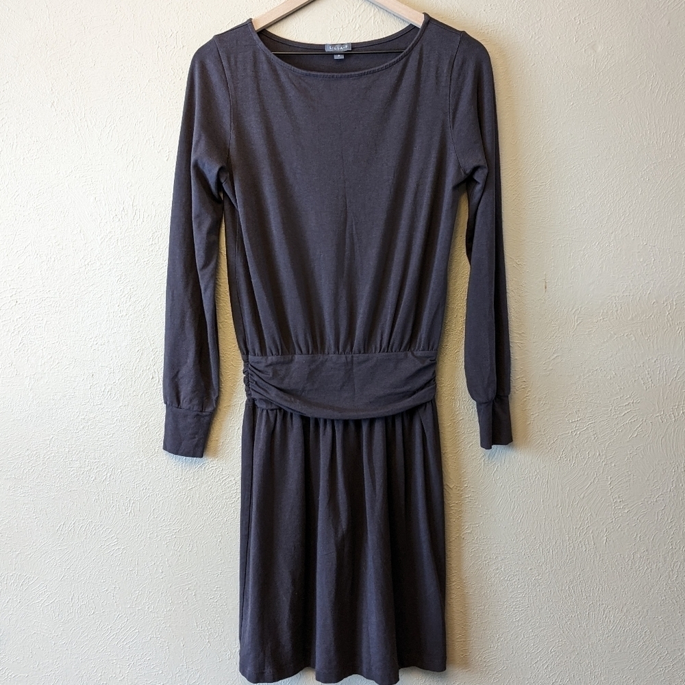 Lilla P Dark Purple Long Sleeve Rouched Dress Size S